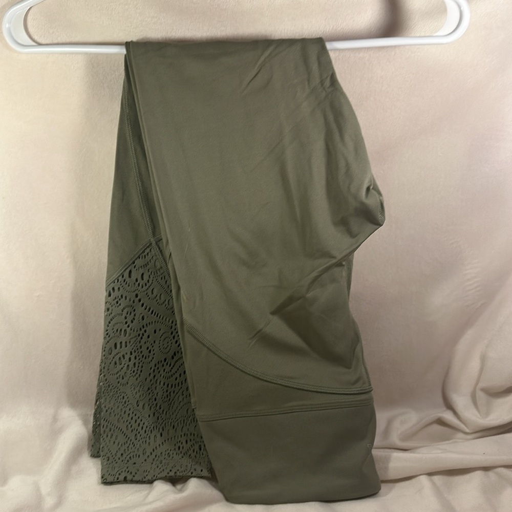 PINK SPORT Olive Green Leggings with Lace Detail on Ankle